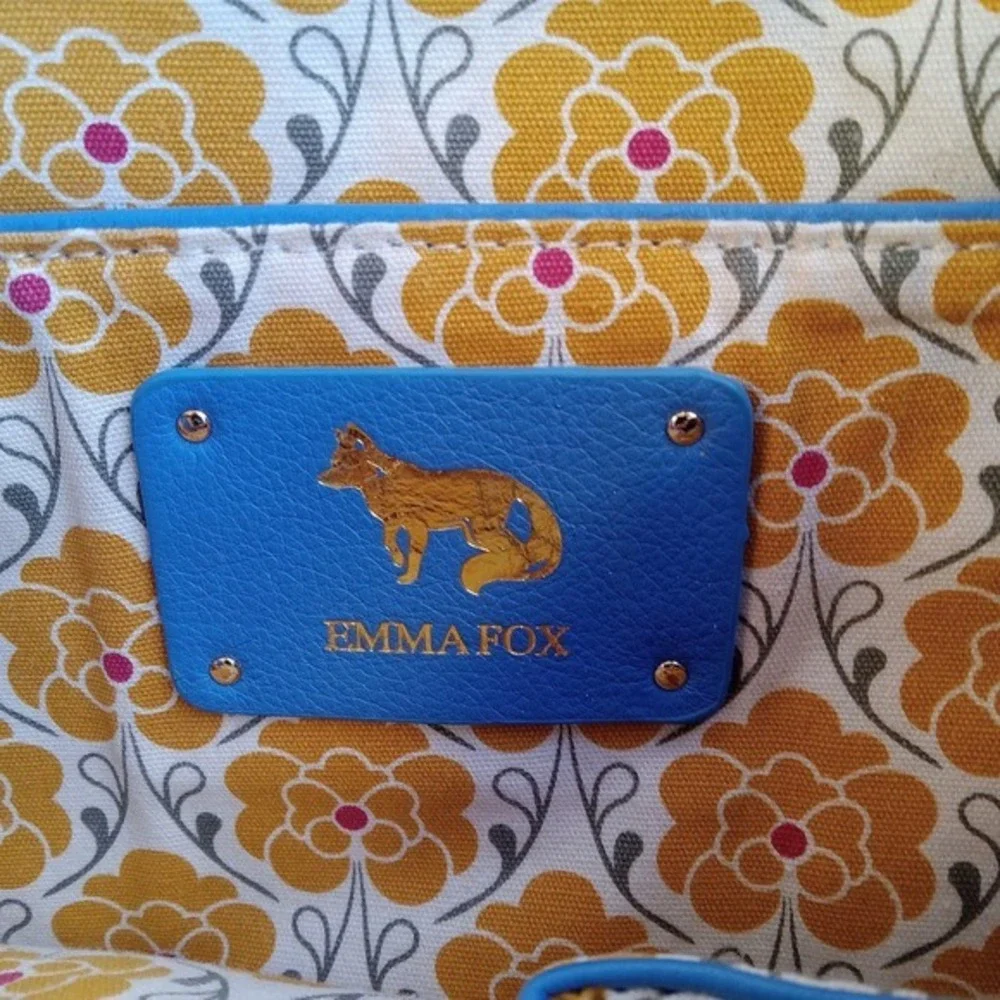 Emma Fox‎ Leather Satchel Shoulder Bag Colorblock Fox Logo Luxury Chic Crossbody